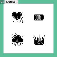 4 Solid Glyph concept for Websites Mobile and Apps care cloud stethoscope battery sun Editable Vector Design Elements