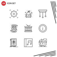Editable Vector Line Pack of 9 Simple Outlines of help irish home instrument mobile Editable Vector Design Elements