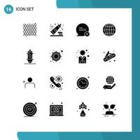 Pictogram Set of 16 Simple Solid Glyphs of heat heater chat world global Editable Vector Design Elements