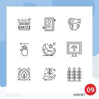 Universal Icon Symbols Group of 9 Modern Outlines of star moon hair left hand cursor Editable Vector Design Elements