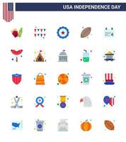 USA Independence Day Flat Set of 25 USA Pictograms of american day sign calender sport Editable USA Day Vector Design Elements