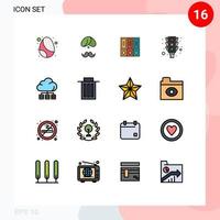 Mobile Interface Flat Color Filled Line Set of 16 Pictograms of light documents people database archive Editable Creative Vector Design Elements