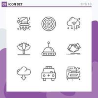 Modern Set of 9 Outlines and symbols such as tulip flower kiwi cloud router Editable Vector Design Elements