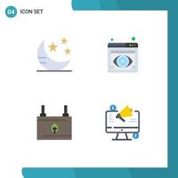 Mobile Interface Flat Icon Set of 4 Pictograms of mode clean star view electricity Editable Vector Design Elements