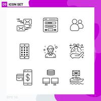 Line Icon set. Pack of 9 Outline Icons isolated on White Background for Web Print and Mobile. vector