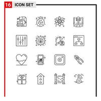 Modern Set of 16 Outlines Pictograph of controls computer atom file layers Editable Vector Design Elements