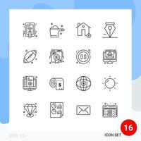 User Interface Pack of 16 Basic Outlines of footbal pen buildings delete map Editable Vector Design Elements