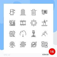 Pack of 16 creative Outlines of business number basket fax trash Editable Vector Design Elements