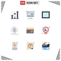 Pack of 9 creative Flat Colors of radio network process infrastructure distribution Editable Vector Design Elements