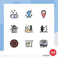 Modern Set of 9 Filledline Flat Colors and symbols such as muscle training pick checklist catalogue Editable Vector Design Elements