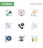 9 Flat Color Set of corona virus epidemic icons such as emergency rx allergy prescription nose viral coronavirus 2019nov disease Vector Design Elements