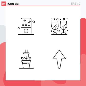 Mobile Interface Line Set of 4 Pictograms of ipod plant player wine arrow Editable Vector Design Elements