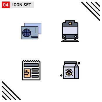 conjunto moderno de 4 colores planos y símbolos de línea de llenado, como elementos de diseño vectorial editables del paquete de documentos de compra de alimentos de identidad vector