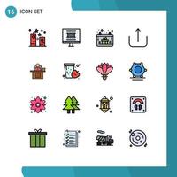 Group of 16 Modern Flat Color Filled Lines Set for computer desk calendar upload multimedia Editable Creative Vector Design Elements