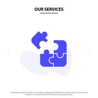 Our Services Business Game Logic Puzzle Square Solid Glyph Icon Web card Template vector