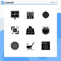 Mobile Interface Solid Glyph Set of 9 Pictograms of beach mail interface inbox finder Editable Vector Design Elements