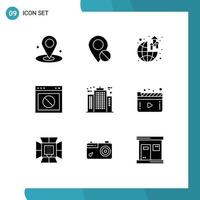 Set of 9 Vector Solid Glyphs on Grid for architect web global warning app Editable Vector Design Elements