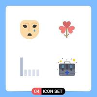 4 iconos planos universales establecidos para aplicaciones web y móviles conexión emocional señal floral triste elementos de diseño vectorial editables vector