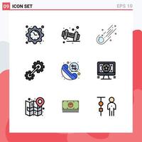 Modern Set of 9 Filledline Flat Colors Pictograph of call engineering asteroid cogwheel comet Editable Vector Design Elements