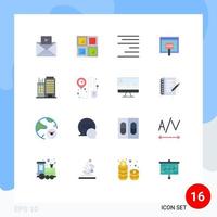 Group of 16 Flat Colors Signs and Symbols for office building right online loan Editable Pack of Creative Vector Design Elements