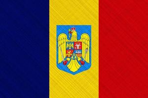 bandera y escudo de armas de rumania sobre un fondo texturizado. collage de conceptos foto