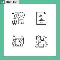 concepto de 4 líneas para sitios web móviles y aplicaciones bombilla de contaminación cerebral música cerebro elementos de diseño vectorial editables vector