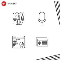Mobile Interface Line Set of 4 Pictograms of city setting lump record controller Editable Vector Design Elements