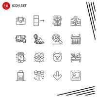 Group of 16 Outlines Signs and Symbols for lesson image development picture photography Editable Vector Design Elements