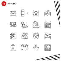 Group of 16 Outlines Signs and Symbols for lesson image development picture photography Editable Vector Design Elements