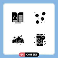 Group of 4 Modern Solid Glyphs Set for medical nature book tablets tree Editable Vector Design Elements