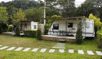 Caravan trailer with balcony in front photo