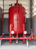 Red nitrogen tank for fire suppression system photo