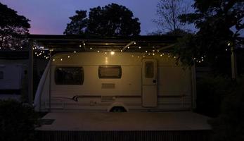 Caravan trailer with balcony in front photo