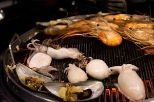 Thai barbecue Grill Pork on hot pan buffet, Moo-gata Pork pan It's traditional Thai style BBQ photo