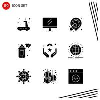 Collection of 9 Vector Icons in solid style. Pixle Perfect Glyph Symbols for Web and Mobile. Solid Icon Signs on White Background. 9 Icons.