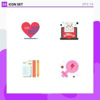 Modern Set of 4 Flat Icons and symbols such as heart pencil flag graph notepad Editable Vector Design Elements