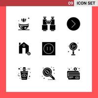 User Interface Pack of 9 Basic Solid Glyphs of appliances lock next house buildings Editable Vector Design Elements