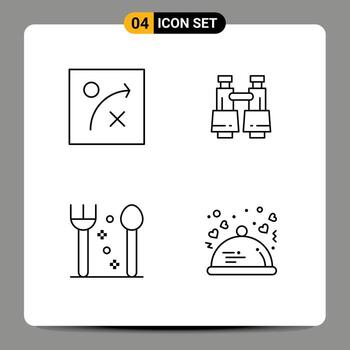 conjunto de línea de interfaz móvil de 4 pictogramas de algoritmo cena campo vasos cubiertos amantes elementos de diseño vectorial editables vector