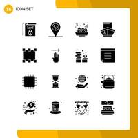 Pack of 16 creative Solid Glyphs of rectangle path food vehicles transport Editable Vector Design Elements