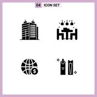 Set of 4 Commercial Solid Glyphs pack for building dollar home dinner business Editable Vector Design Elements