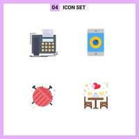 Mobile Interface Flat Icon Set of 4 Pictograms of fax ball telefax mobile fashion Editable Vector Design Elements