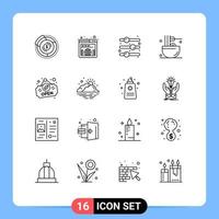 16 Universal Outlines Set for Web and Mobile Applications snack food worldwide drinks toggle switch Editable Vector Design Elements