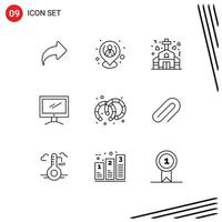 Group of 9 Outlines Signs and Symbols for pc device resources monitor wedding Editable Vector Design Elements