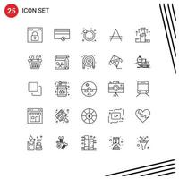 paquete de 25 signos y símbolos de líneas modernas para medios impresos web, como elementos de diseño de vectores editables del país de compromiso de estrategia fuerte