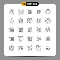 Modern Set of 25 Lines Pictograph of globe target bag goal focus Editable Vector Design Elements