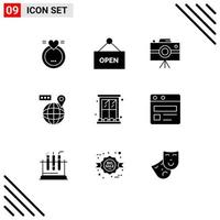 9 Solid Glyph concept for Websites Mobile and Apps frame decoration handycam location map Editable Vector Design Elements
