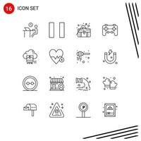 16 Universal Outlines Set for Web and Mobile Applications cloud jpg concept photo game Editable Vector Design Elements