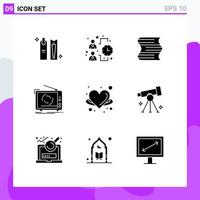 Set of 9 Commercial Solid Glyphs pack for angel television work advertising tv Editable Vector Design Elements