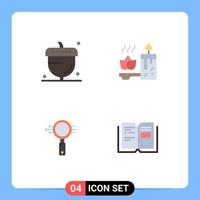 4 Universal Flat Icons Set for Web and Mobile Applications acorn search oak candle e search Editable Vector Design Elements