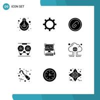 Pictogram Set of 9 Simple Solid Glyphs of computer recorder document record audio Editable Vector Design Elements